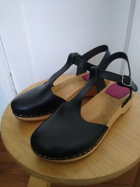Swedish Hasbeens T Strap Clog Sandals